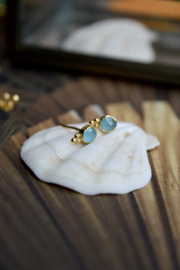 Blue Chalcedone 3-Dots Studs Gold Vermeil