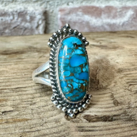 Blue Copper Turquoise Boho Ring Sterling Silver