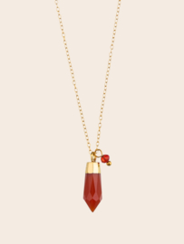 Rode Onyx Punt Lange Ketting – Stainless Steel Goud