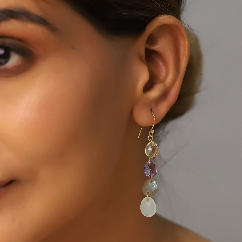 4-Multi Stone Earrings Gold Vermeil