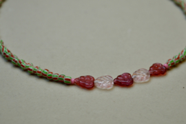 Striped Beads Green Leaf Ketting