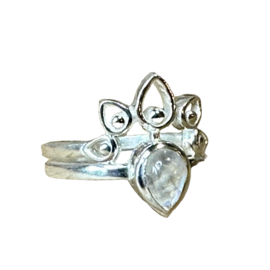 Lotus Crown Ring Moonstone Sterling Silver 17.25