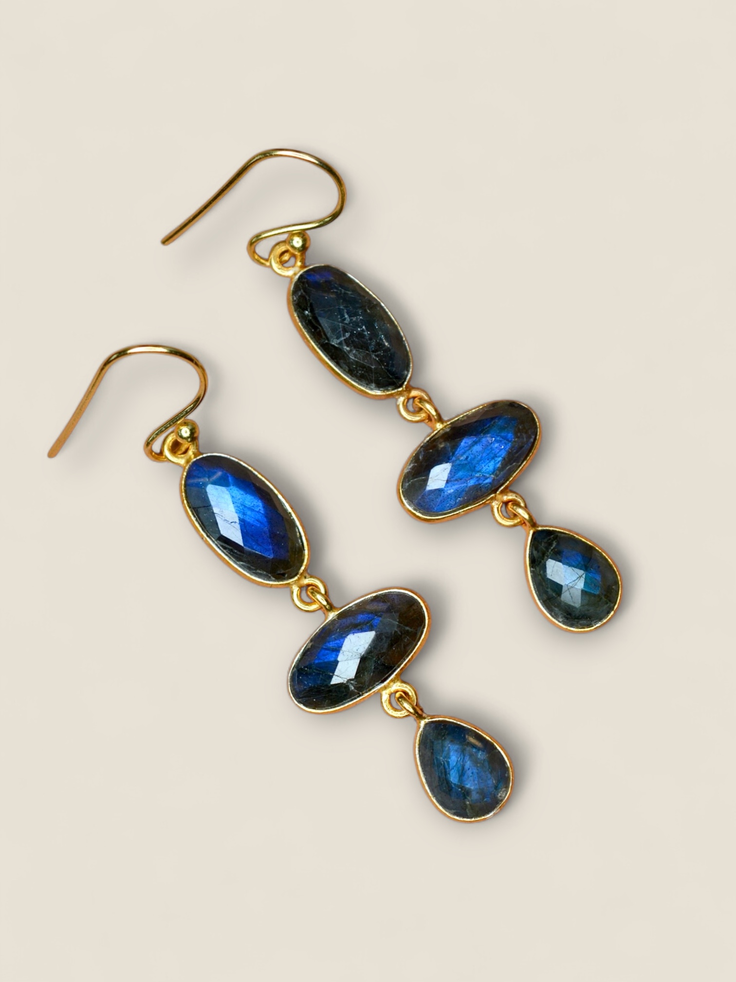 Madurai Long Labradorite Earrings Gold Vermeil