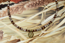 Maifanite, Garnet & Brass Necklace