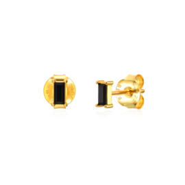 Rectangle Black Zircon Studs Gold Vermeil Oorstekers