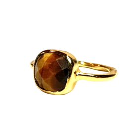 Square Tiger Eye Ring Gold Vermeil