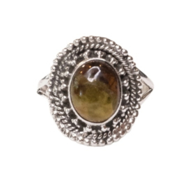 Oval Green Opal Boho Ring Sterling Silver