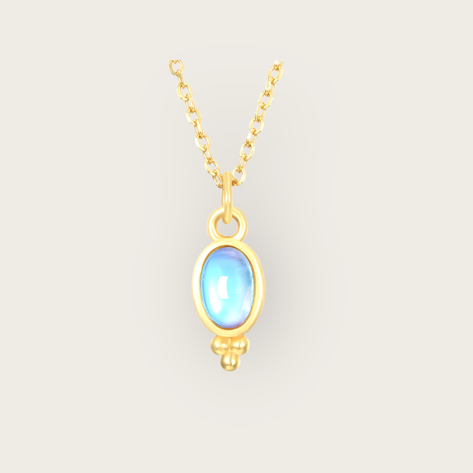 Oval 3-Dots Moonstone Necklace Gold Vermeil