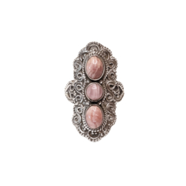 Rhodochrosite 3-Stone Boho Ring Sterling Silver