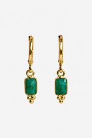 Smaragd Tablet Bali Oorbellen - Gold Plated