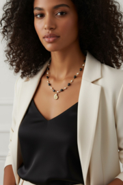 Parel en Onyx Amaya Ketting - Gold Plated