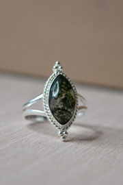 Moss Agate Star Gazer Ring Sterling Silver
