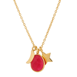 Moon, Star & Ruby Necklace Gold Vermeil