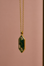Mos Agaat Diamond Ketting - Gold Vermeil