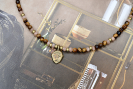 Tigereye, Rosequartz & Brass Necklace