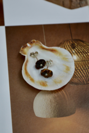 Tijgeroog Bloem Oorknopjes - Sterling Silver