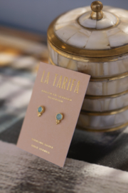 Blue Chalcedone 3-Dots Studs Gold Vermeil Oorstekers