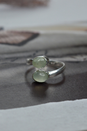 Prehnite 2-Stones Ring / Sterling Silver 18