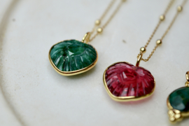 Gesneden Robijn Hart Ketting - Gold Plated