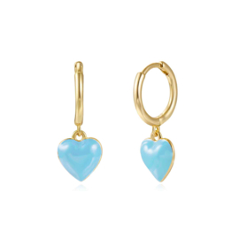 Blue Heart Hoops Gold Vermeil Oorbellen