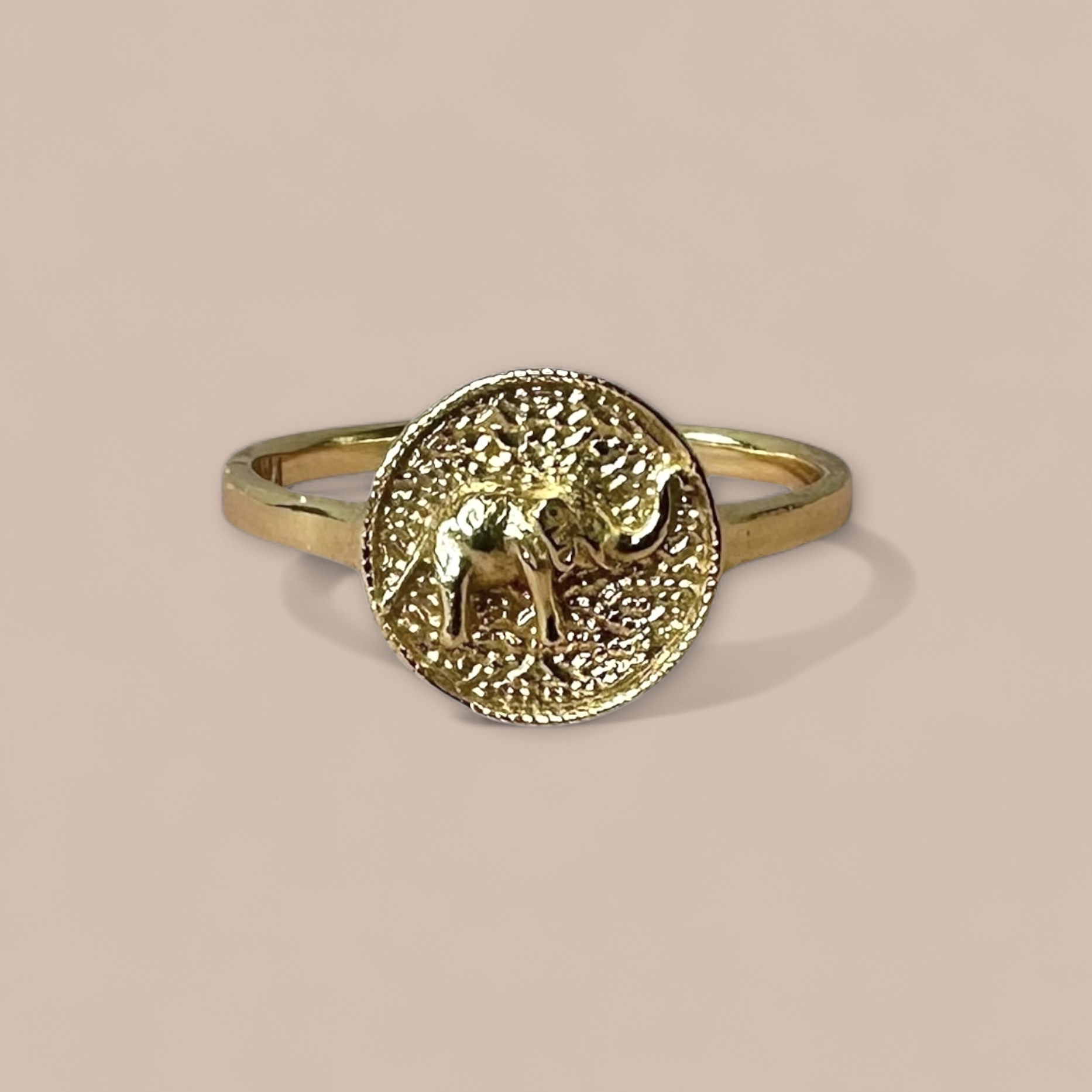 Elephant Signet Ring Gold Plated