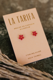 Red Flower Studs Gold Vermeil