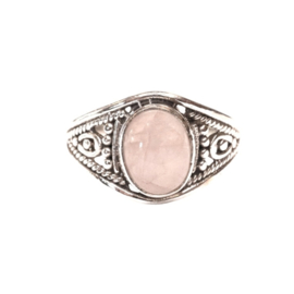 Oval Rose Quartz Filigree Ring Sterling Silver