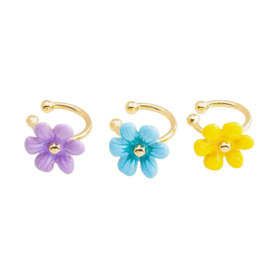 Enamel Flower Ear Cuff Gold Plated