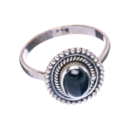 Black Onyx Dotted Oval Ring / Sterling Silver