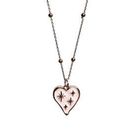 Pink Milky Way Heart Necklace Gold Plated