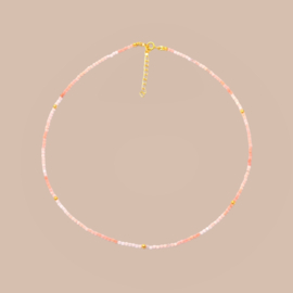 Pink Opal Beaded Gold Vermeil Necklace