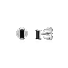 Rectangle Black Zircon  Studs Sterling Silver Oorstekers