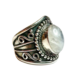 Tribal Oval Moonstone Ring Sterling Silver