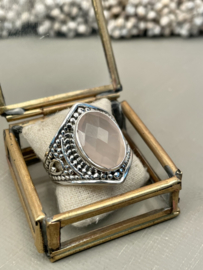 Faceted Rose Quartz Ring Sterling Silver