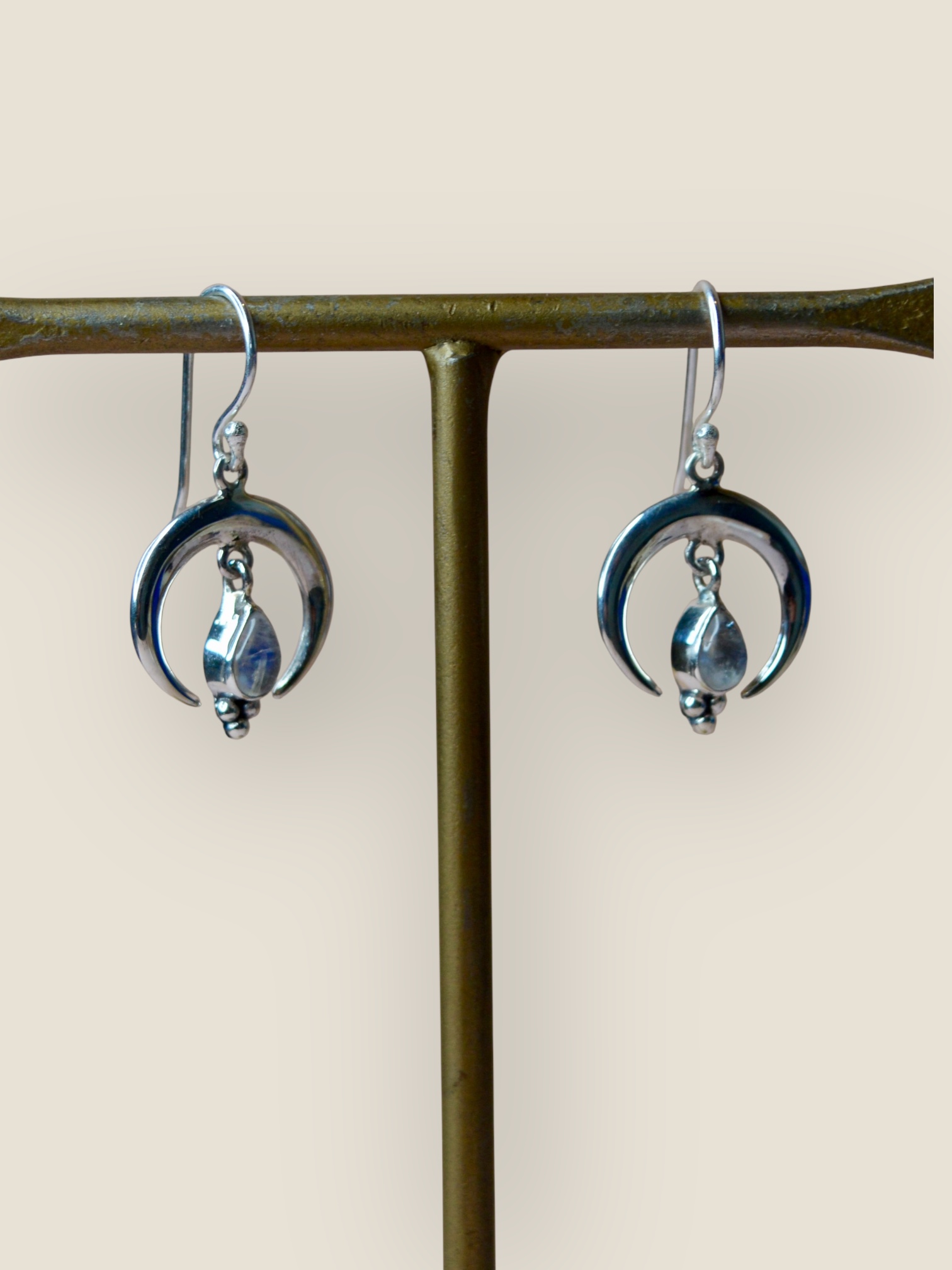 Moonstone Crescent Earrings Sterling Silver