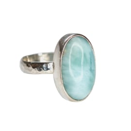 Oval Larimar Hammer Ring Sterling Silver