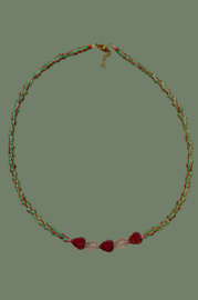 Striped Beads Green Leaf Ketting
