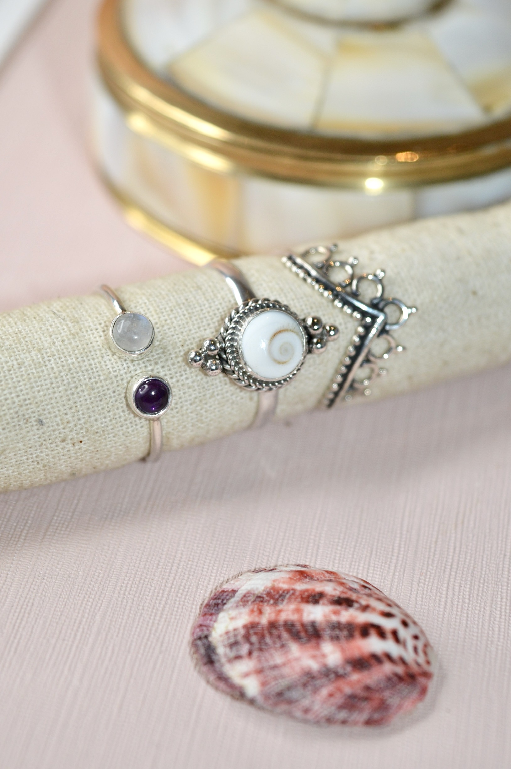 2-Stone Ring Amethyst & Moonstone Sterling Silver