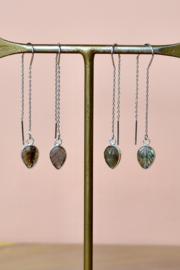 Mystic Leaf Labradoriet Earchains - Silver Plated