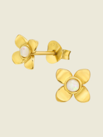 Opaal Bloem Oorknopjes - Gold Vermeil