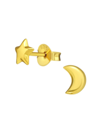 Star and Moon Ear Studs - Gold Vermeil