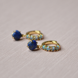 Blue Opal & Lapis Hoops Gold Plated
