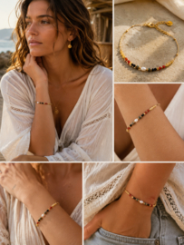 Solea Natuursteen  Armband - Stainless Steel Goud
