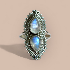 Rainbow Moonstone 2-Stone Ring Sterling Silver