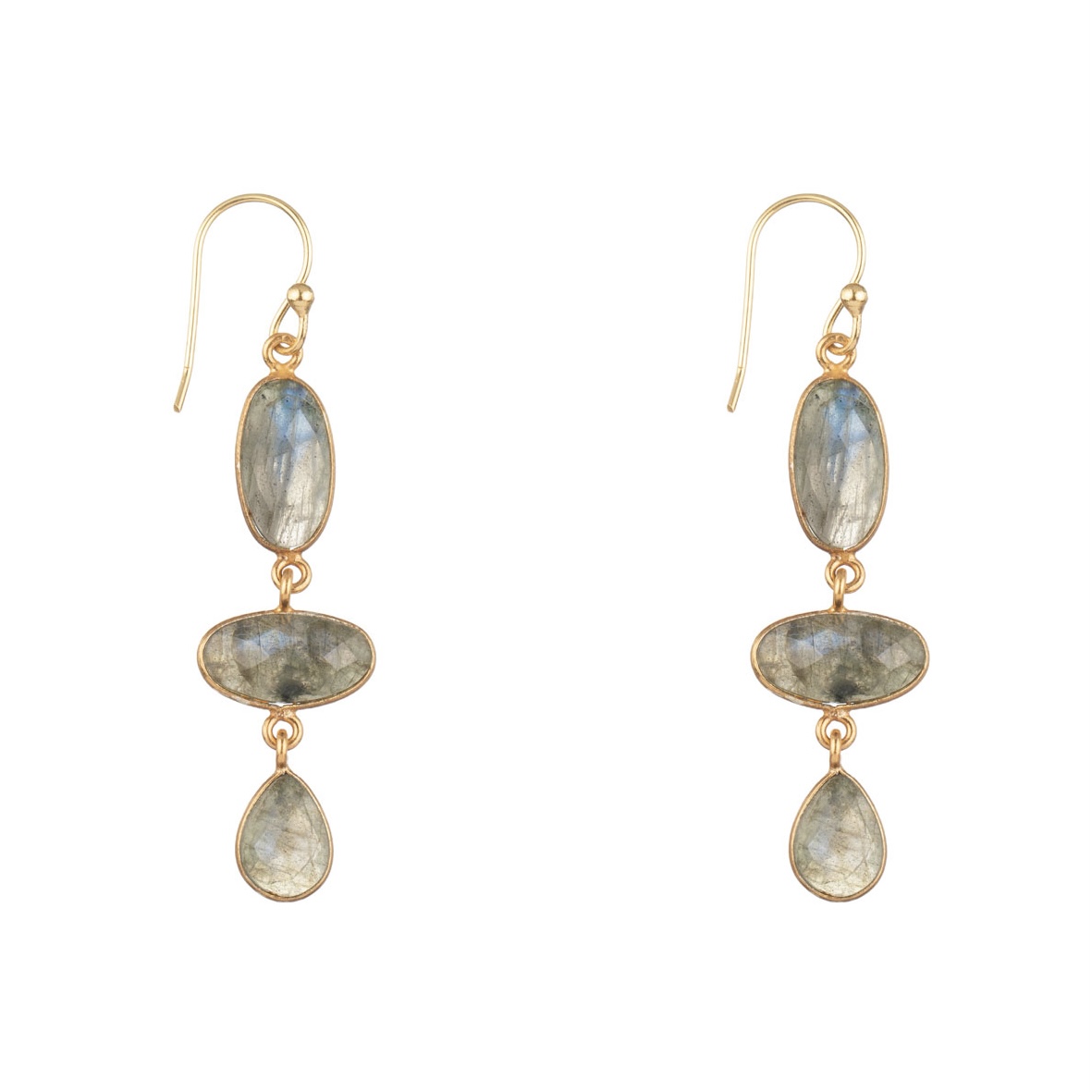 Madurai Long Labradorite Earrings Gold Vermeil