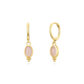 Oval Rose Quartz Hoops Gold Vermeil Oorbellen