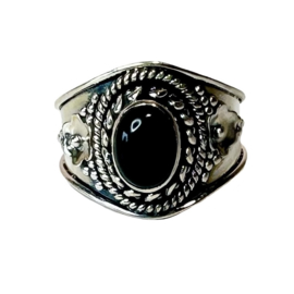 Boho Black Onyx Ring Sterling Silver 17.75