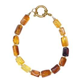 Amber Duo Design Ketting - Stainless Steel Goud