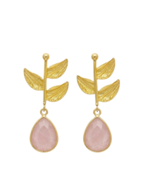 Rozenkwarts Leaf Oorstekers  - Gold Plated