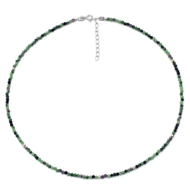 Ruby Zoisite Beaded Sterling Silver Necklace